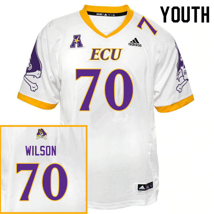 Youth #70 Zion Wilson ECU Pirates College Football Jerseys Sale-White - Click Image to Close